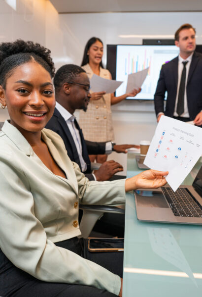 Smiling confident professional business woman corporate leader, happy mature female executive, lady manager standing in office and looking at camera.